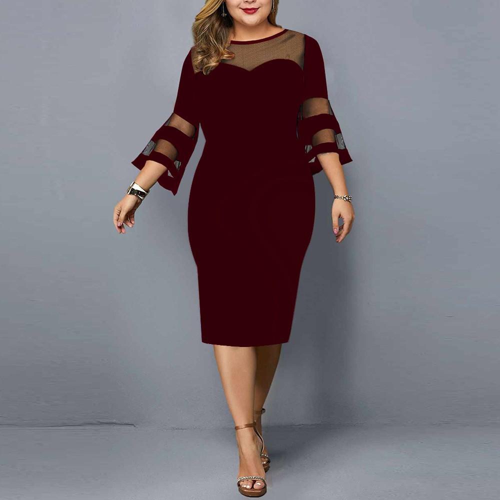 Women Plus Sizes Bodycon Dresses-Dresses-Wine Red-L-Free Shipping at meselling99