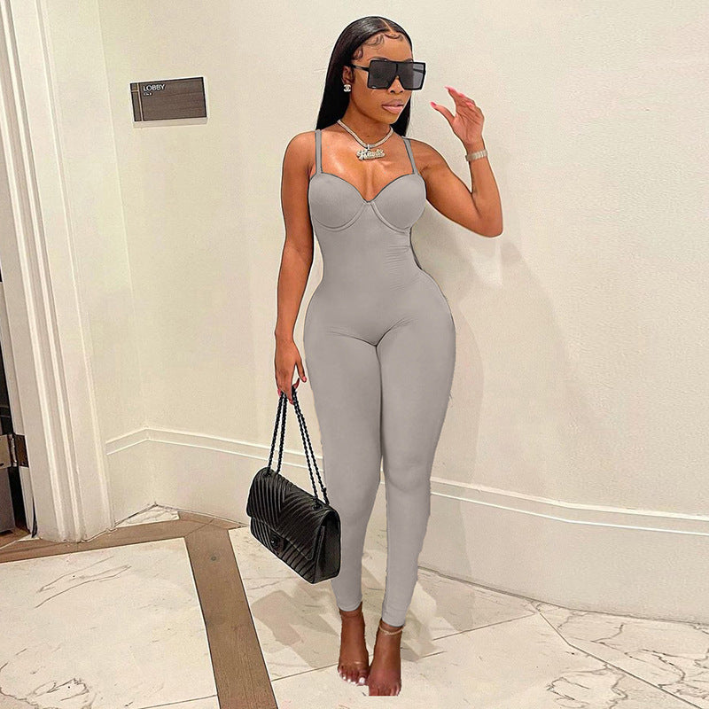 Sexy High Waist Casual Women Sports Jumpsuits-Suits-Gray-S-Free Shipping at meselling99