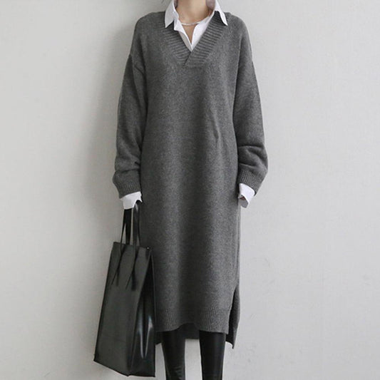 Women Pullover Knitted Long Dresses-Dresses-Gray-One Size-Free Shipping at meselling99
