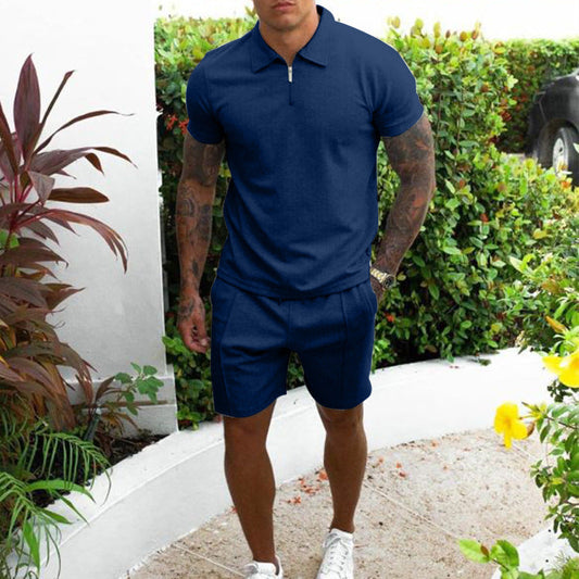 Casual Men's Short Sleeves T Shirts and Shorts Suits-Suits-Navy Blue-S-Free Shipping at meselling99