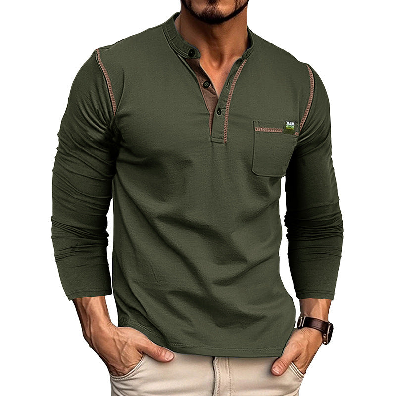 Casual Long Sleeves T Shirts for Men-Shirts & Tops-Dark Green-S-Free Shipping at meselling99