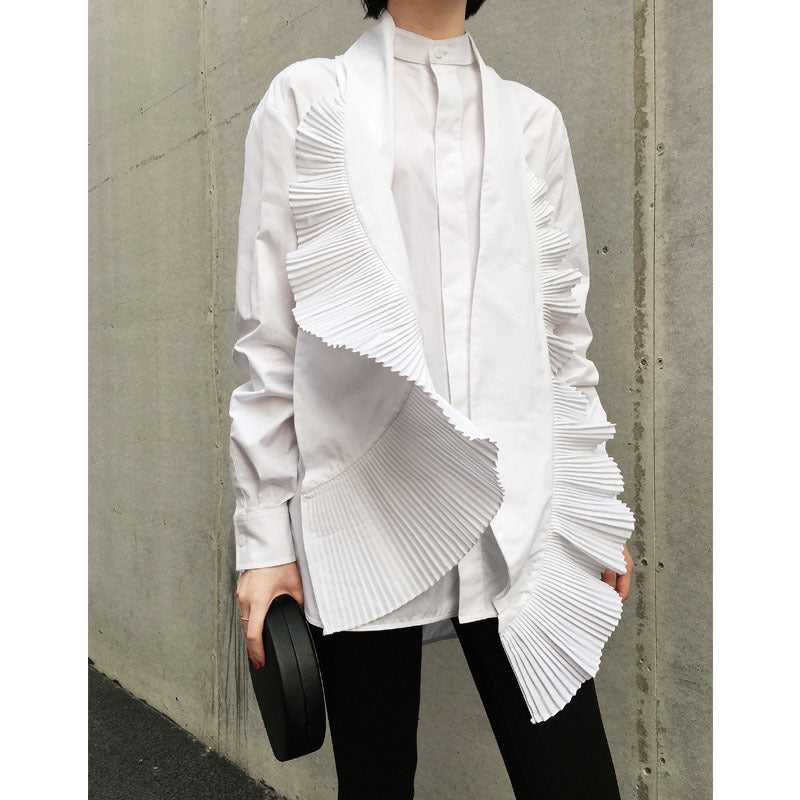 Women Stand Collar Pleat Designed Shirts--Free Shipping at meselling99