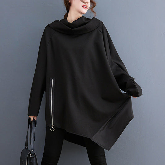 Black Pullover Long Sleeves Irregular Hoodies for Women-Shirts & Tops-Black-One Size-Free Shipping at meselling99