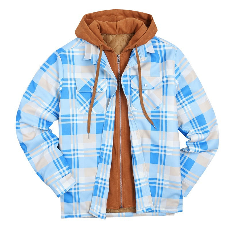 Plaid Winter Hoodies Jacket Outerwear for Men-Outerwear-Sky Blue-S-Free Shipping at meselling99