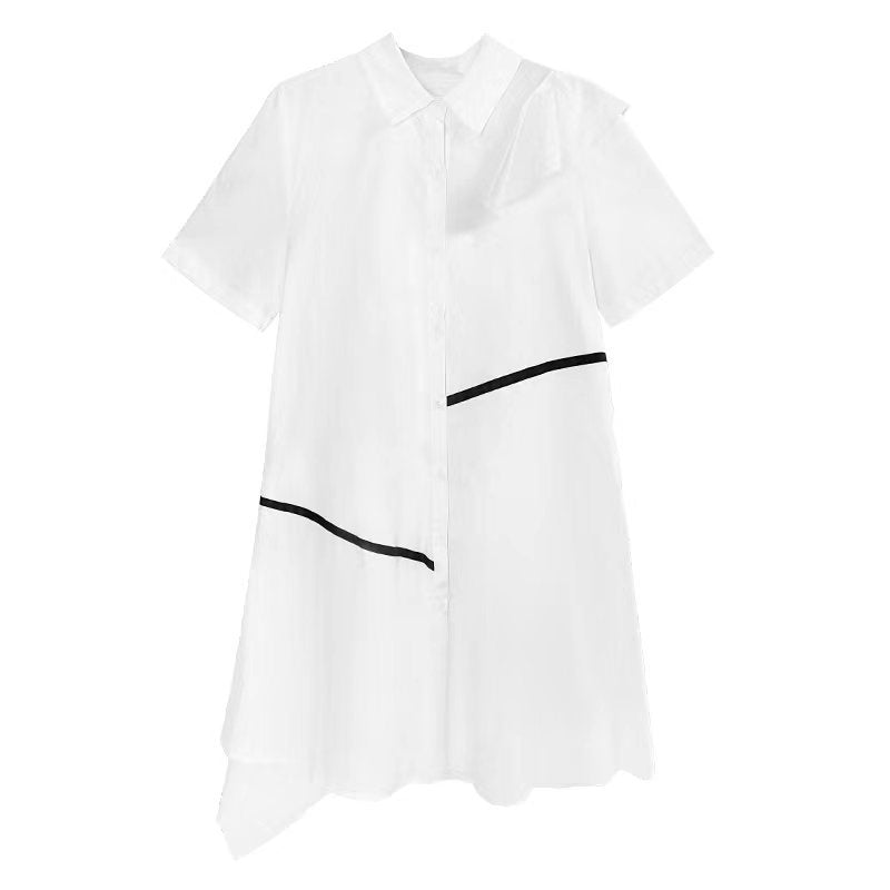 Vintage Summer Irregular Black Shirts Dresses-Dresses-White-One Size-Free Shipping at meselling99