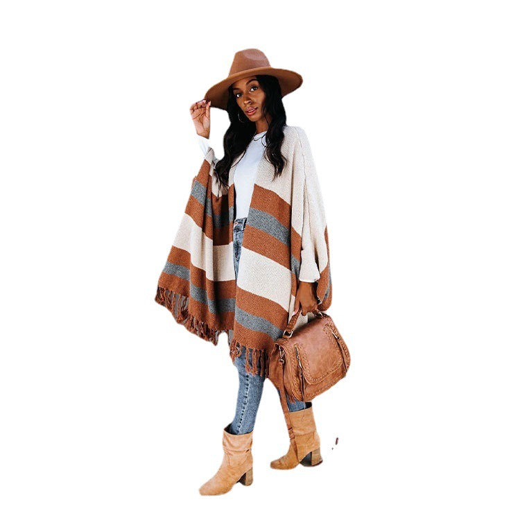 Women Plus Sizes Tassels Knitted Capes-Shirts & Tops-Free Shipping at meselling99