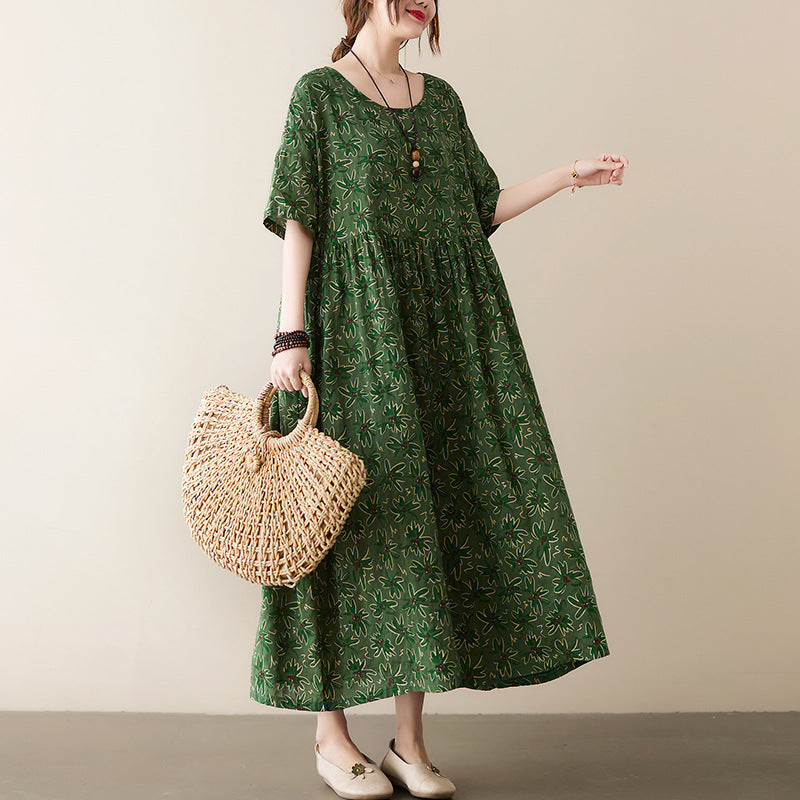 Vintage Leaf Print Plus Sizes Women Dresses-Dresses-Free Shipping at meselling99