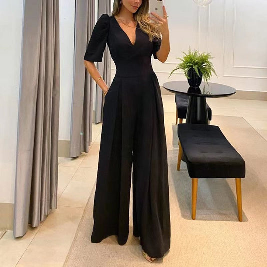 Casual Women Wide Legs Jumpsuits-Jumpsuits & Rompers-Free Shipping at meselling99
