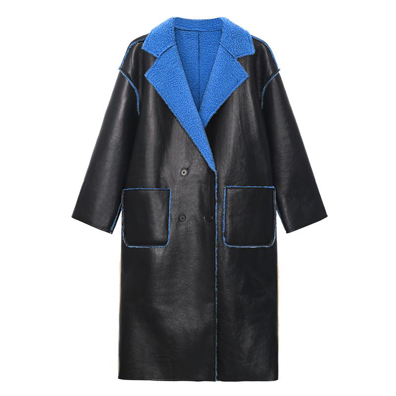 Reversible Leather Fur Thicken Winter Blazer Long Overcoat-Outerwear-Free Shipping at meselling99