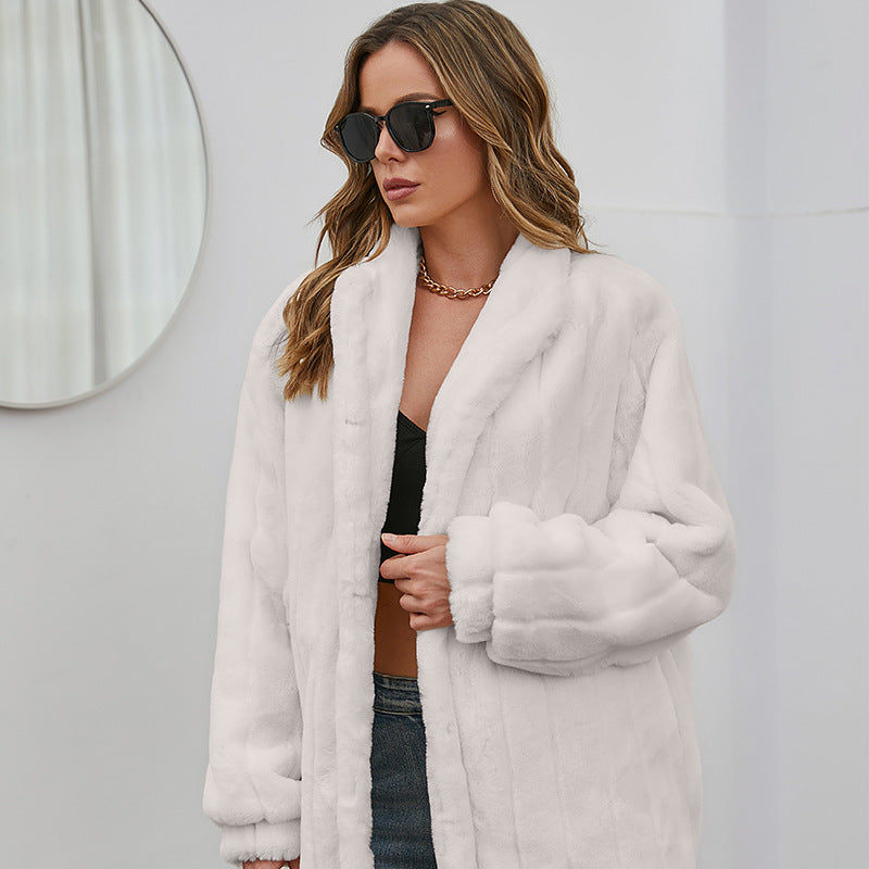 Winter Velvet Artificial Fur Coats for Women-Coats & Jackets-Off the White-S-Free Shipping at meselling99