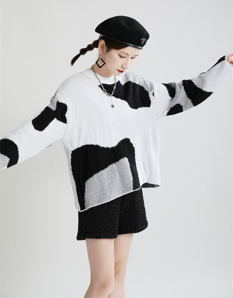 Casual Cow Round Neck Knitted Women Sweaters-Women Sweaters-The same as picture-One Size-Free Shipping at meselling99