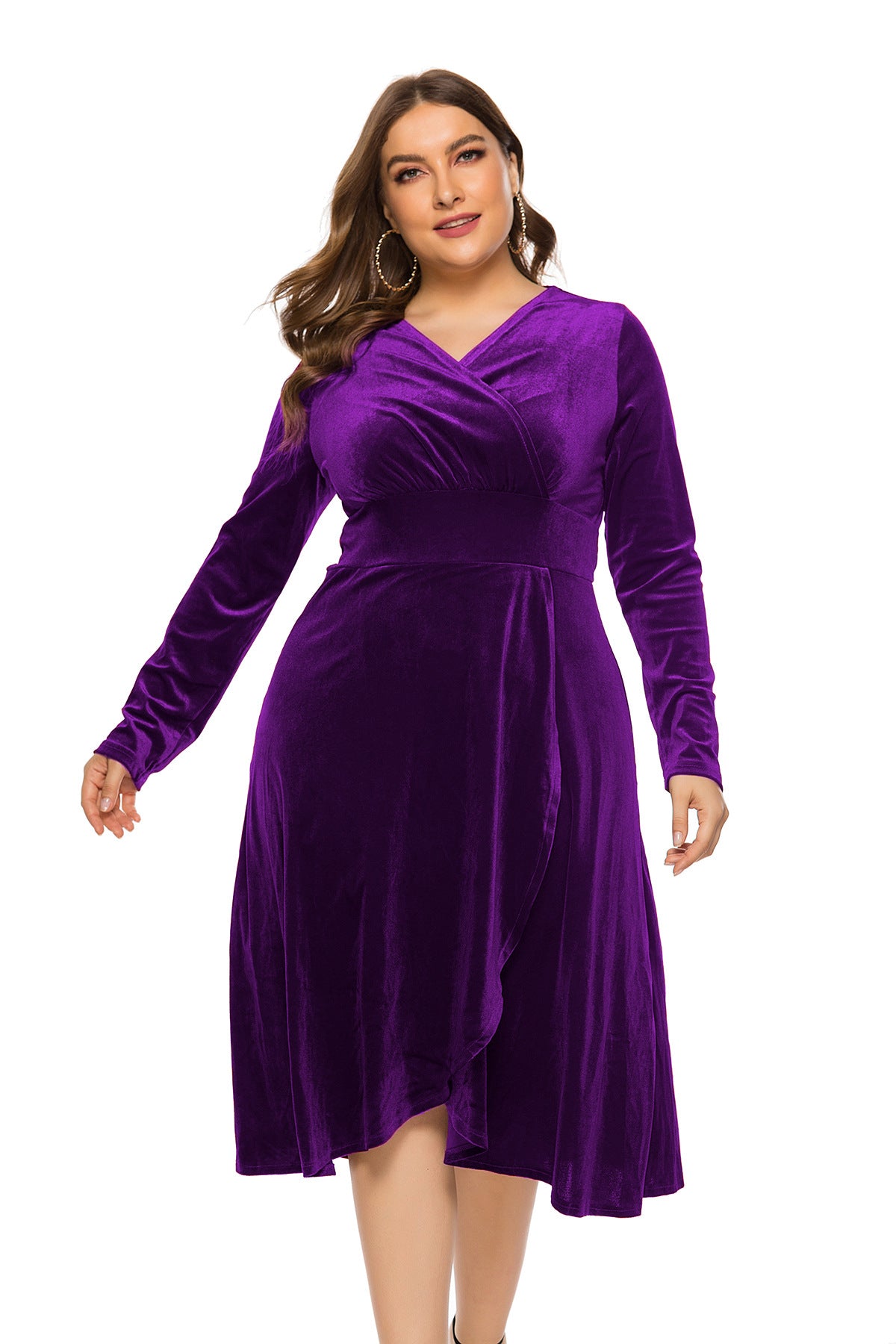 Long Sleeves Women Plus Sizes Fall Dresses-Dresses-Purple-XL-Free Shipping at meselling99