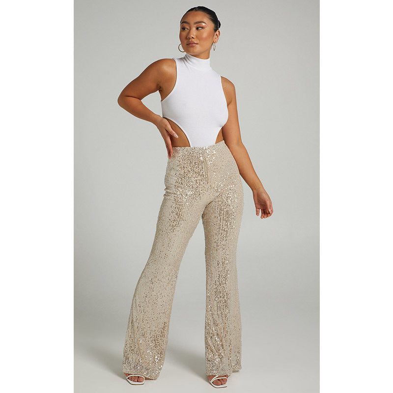 Fashion High Waist Sequined Trumpet Pants for Women-Pants-Apricot-S-Free Shipping at meselling99