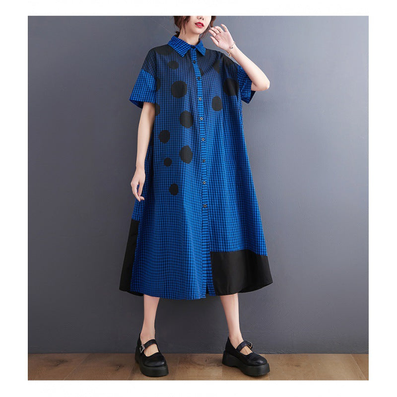 Vintage Dot Print Women Long Shirts Dresses-Dresses-Blue-One Size-Free Shipping at meselling99