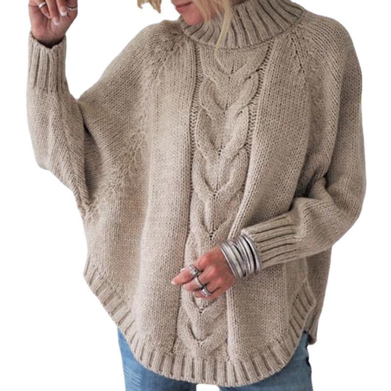 Leisure Knitting Bat Sleeves Sweaters-Women Sweaters-Khaki-S-Free Shipping at meselling99