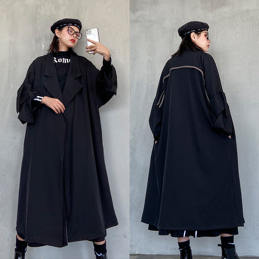 Vintage Cotton Plus Sizes Black Overcoats for Women-Coats & Jackets-Black-One Size-Free Shipping at meselling99