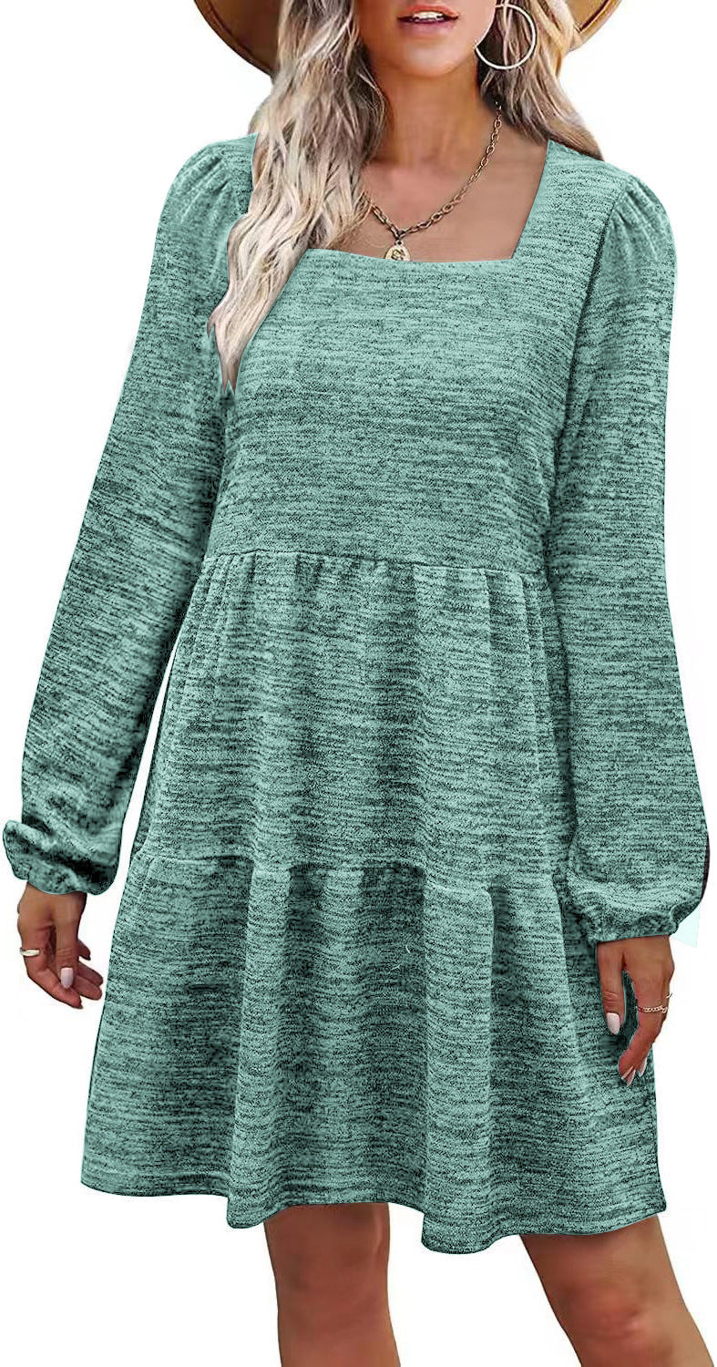 Fashion Square Neckline Fall Mini Dresses-Dresses-Green-S-Free Shipping at meselling99