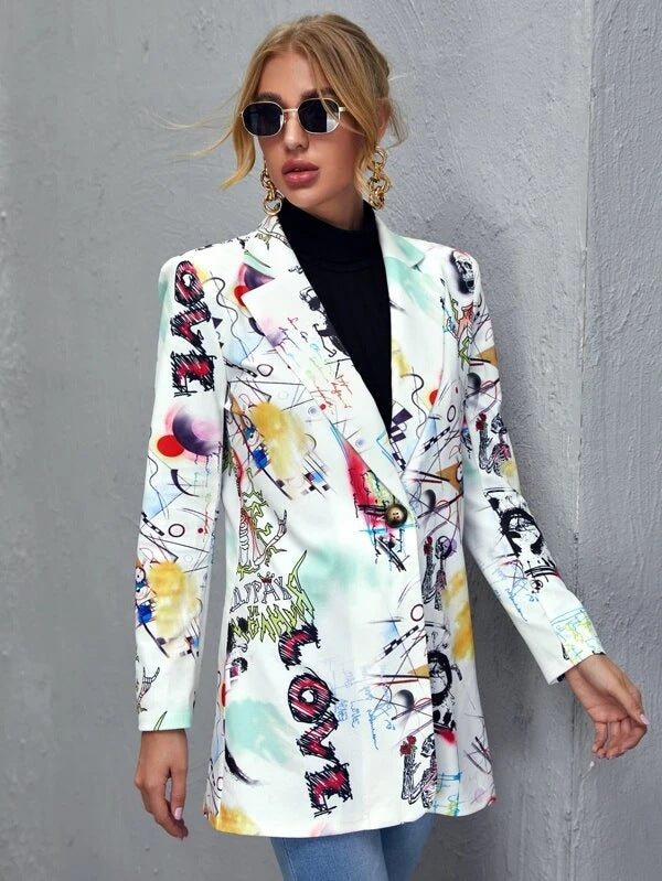 Unfixed Animal/Letter Print Women Blazers-1-S-Free Shipping at meselling99