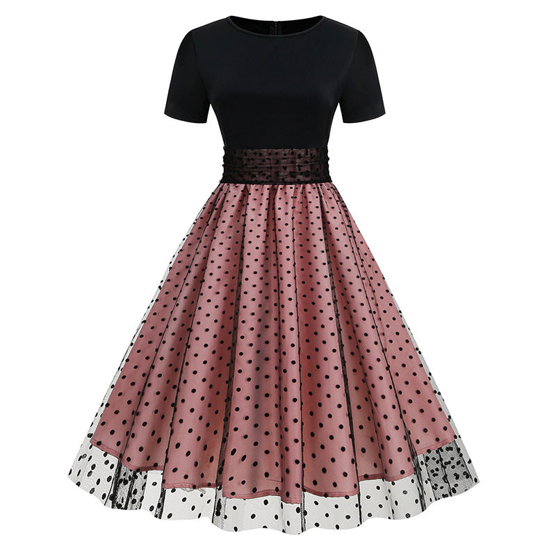 Vintage Short Sleeves Women Midi Dresses-Dresses-Pink-S-Free Shipping at meselling99