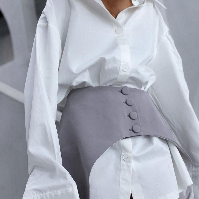 Designed White Long Shirts and Tunic Waist Suits-Shirts & Tops-Free Shipping at meselling99