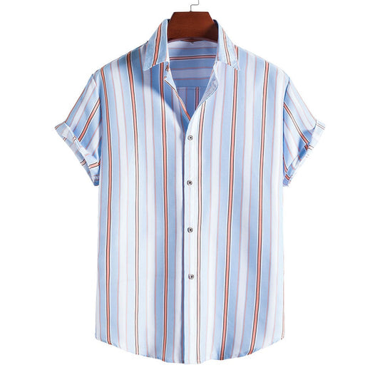 Summer Casual Striped Print Men's Shirts-Shirts & Tops-DC113-S-Free Shipping at meselling99
