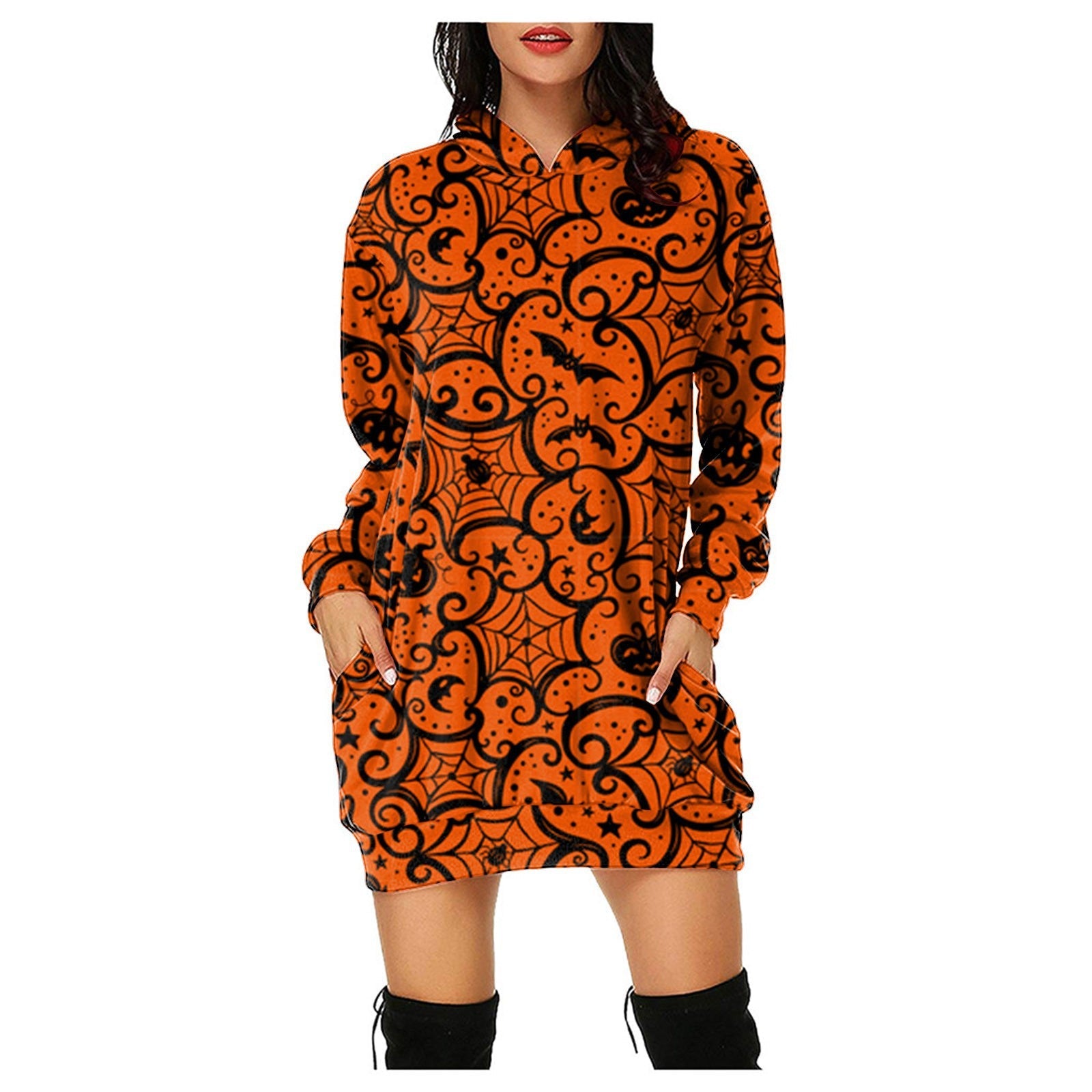 Halloween Pumpkin Design Pullover Hoodies for Women-Shirts & Tops-F-S-Free Shipping at meselling99