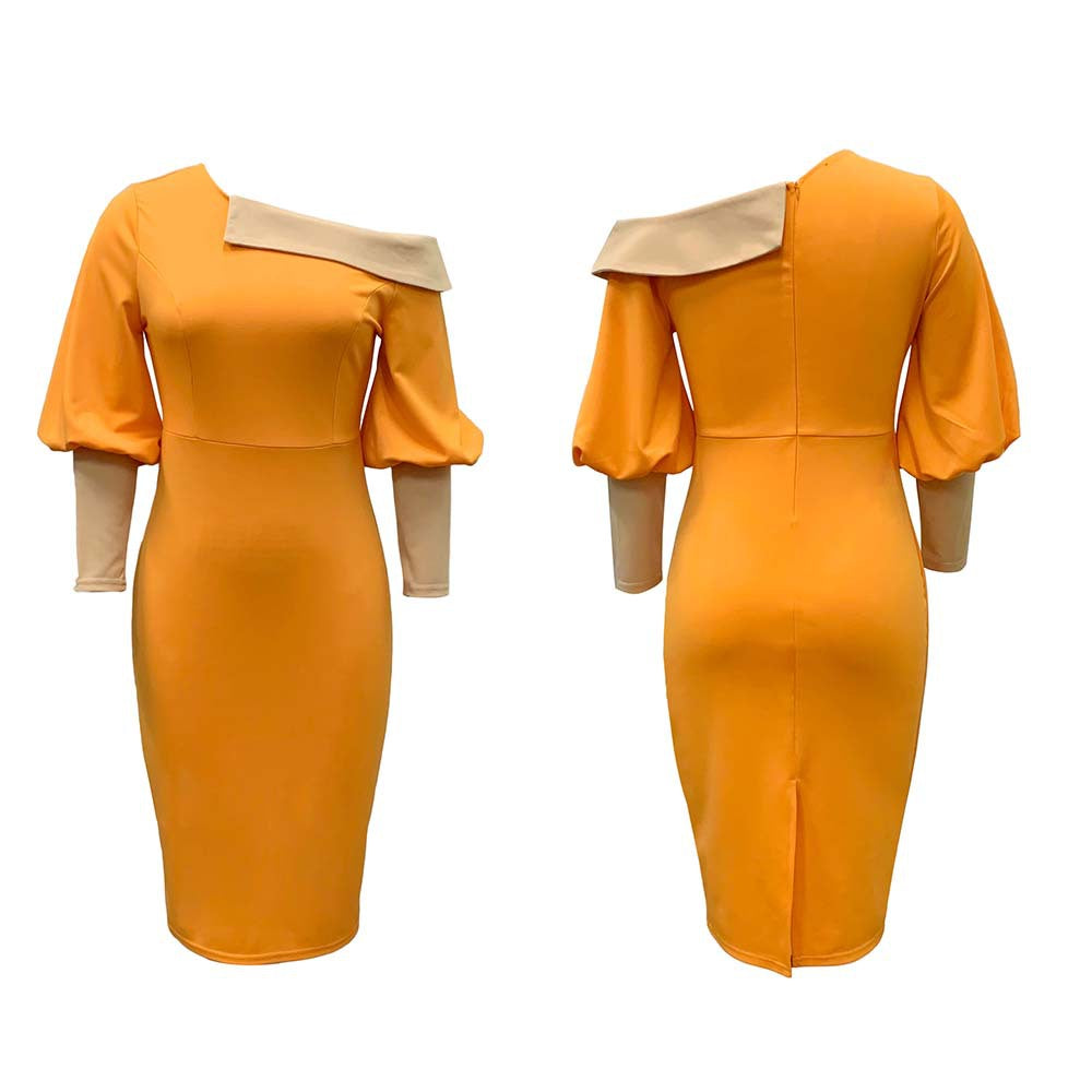 Sexy Office Lady Plus Sizes Dresses-Dresses-Orange-S-Free Shipping at meselling99