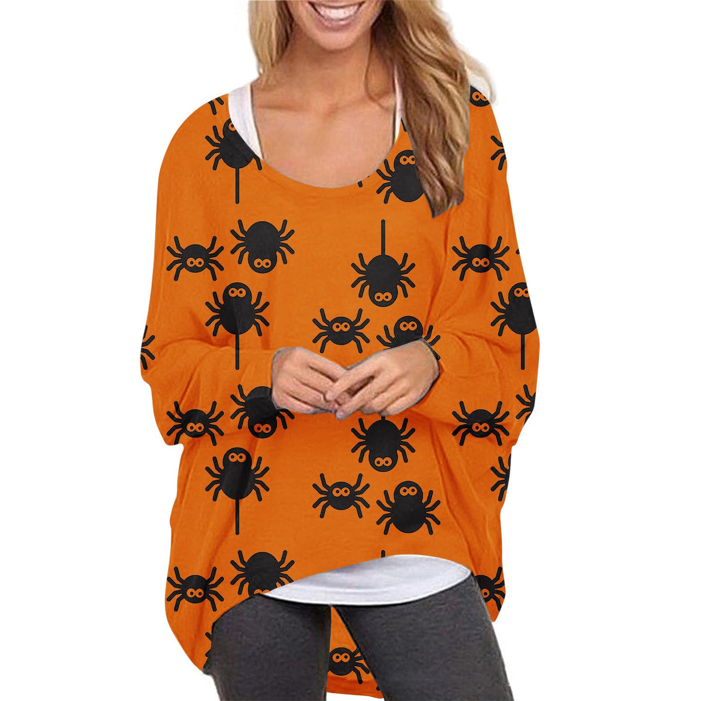 Women Halloween Pumpkin Print Long Sleeves Tops-For Halloween-Spider-S-Free Shipping at meselling99