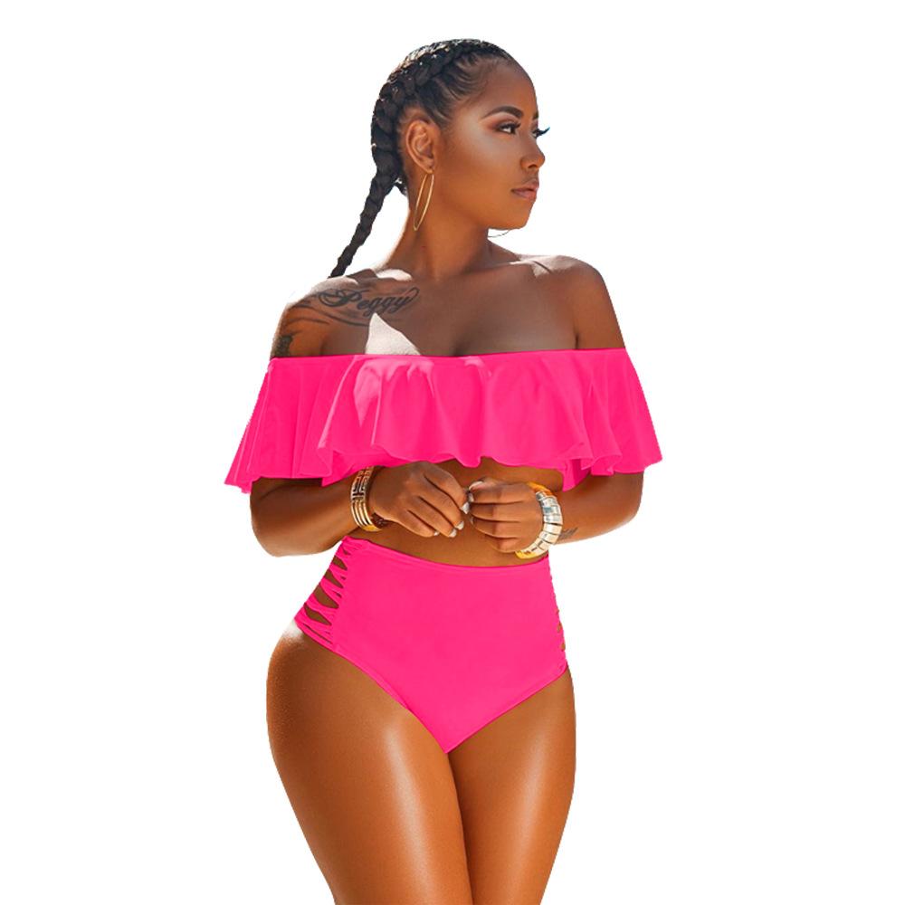 Sexy Off The Shoulder Bikini Swimwear-Rose Red-S-Free Shipping at meselling99