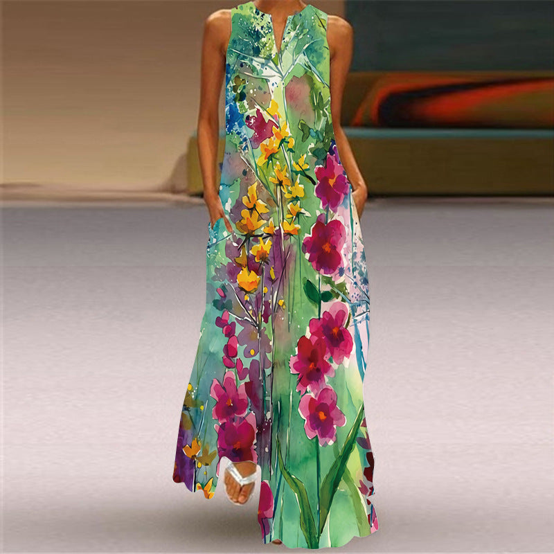 Summer Sunflower Boho Long Sleeveless Dresses-Dresses-VLCQ-71-S-Free Shipping at meselling99