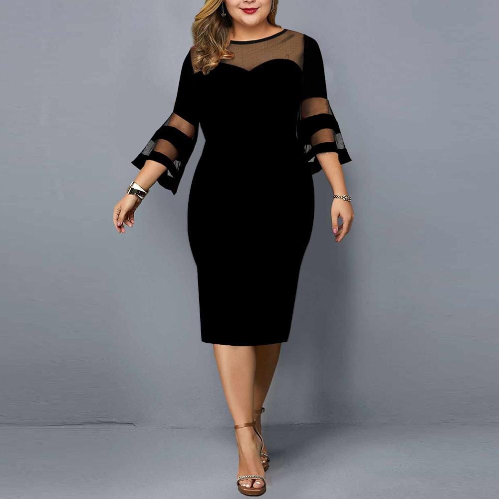 Women Plus Sizes Bodycon Dresses-Dresses-Black-L-Free Shipping at meselling99