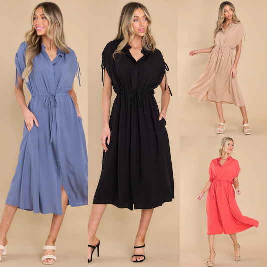 Summer Drawstring Design Midi Dresses-Dresses-Free Shipping at meselling99