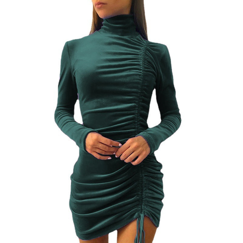 Sexy Drawstring High Neck Bodycon Short Dresses-Sexy Dresses-Free Shipping at meselling99