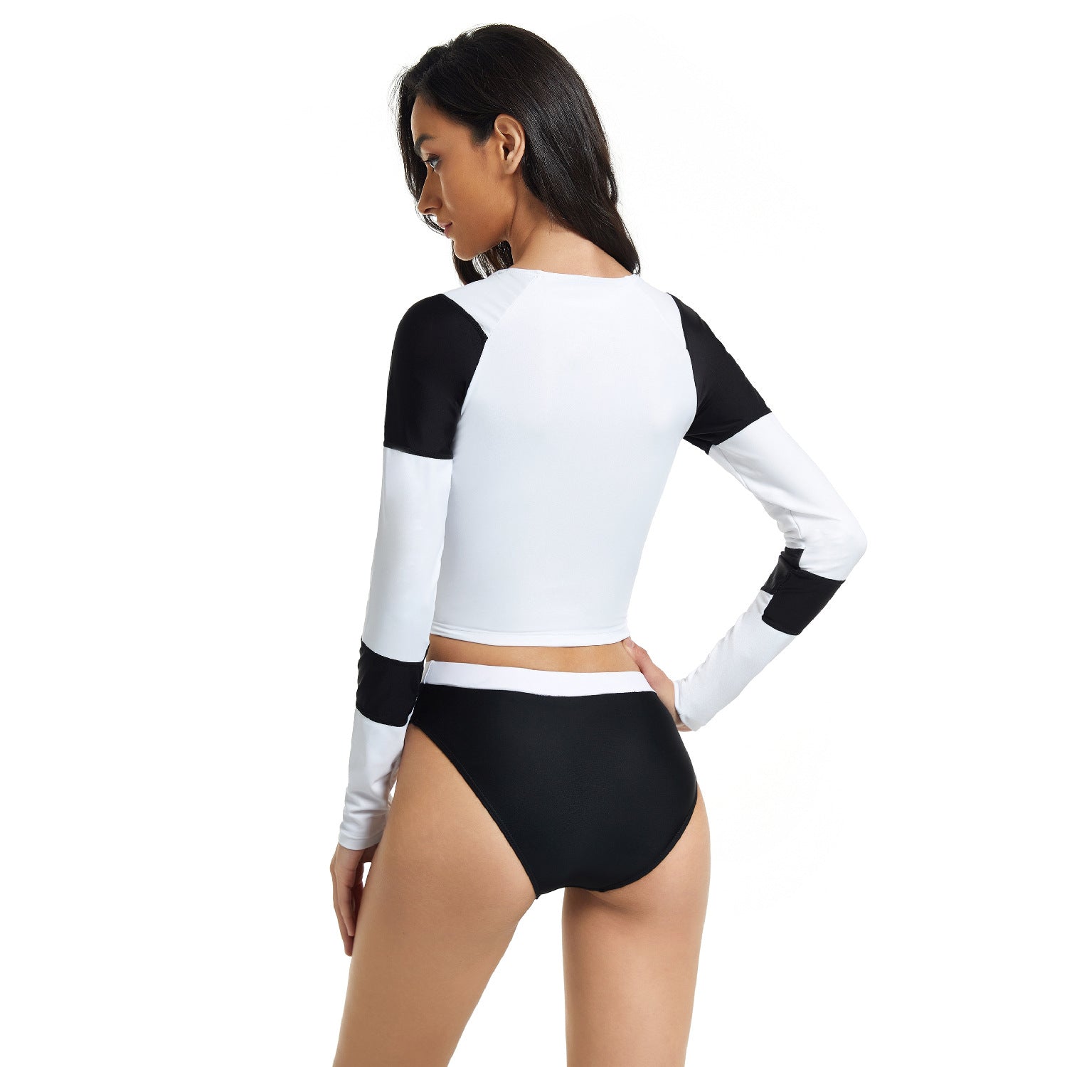 Black and Wihte Long Sleeves Surfing Wetsuits for Women-Swimwear-Free Shipping at meselling99