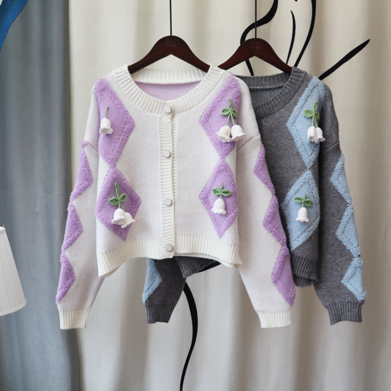 Lovely 3d Flowers Design Knitting Overcoats-Shirts & Tops-Free Shipping at meselling99