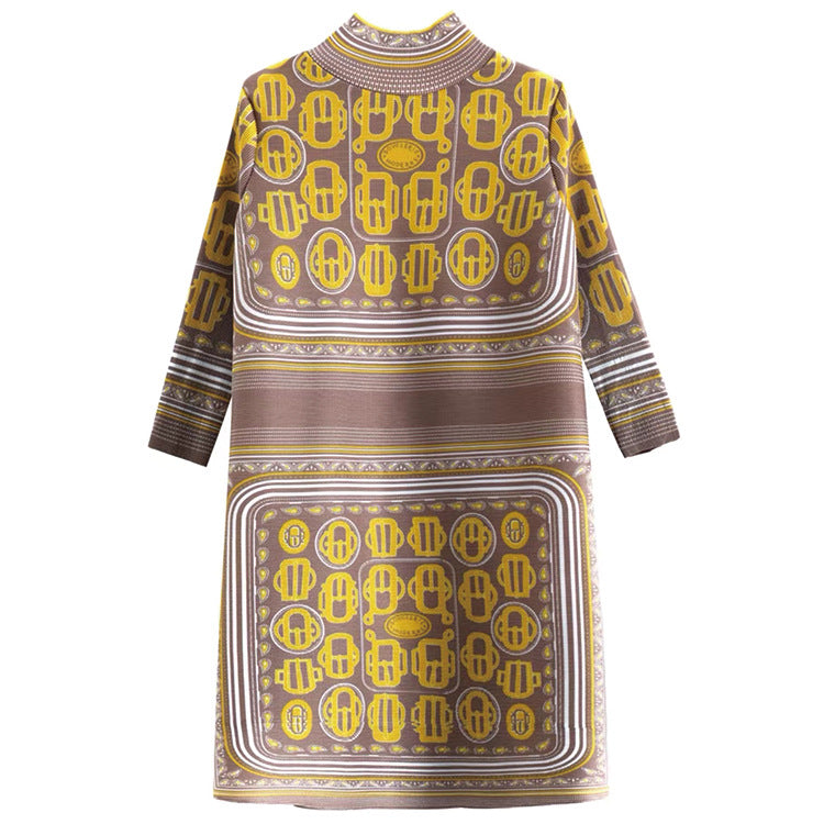 Ethnic High Neck Midi Length Dresses-Khaki-One Size-Free Shipping at meselling99