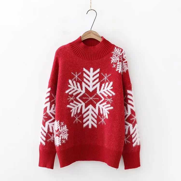 Christmas Snowflake Turtleneck Knitted Women Sweaters-Shirts & Tops-Red-One Size-Free Shipping at meselling99
