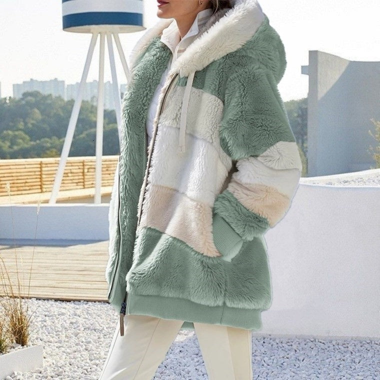 Winter Velvet Zipper Hoodies Overcoat for Women-Green-S-Free Shipping at meselling99