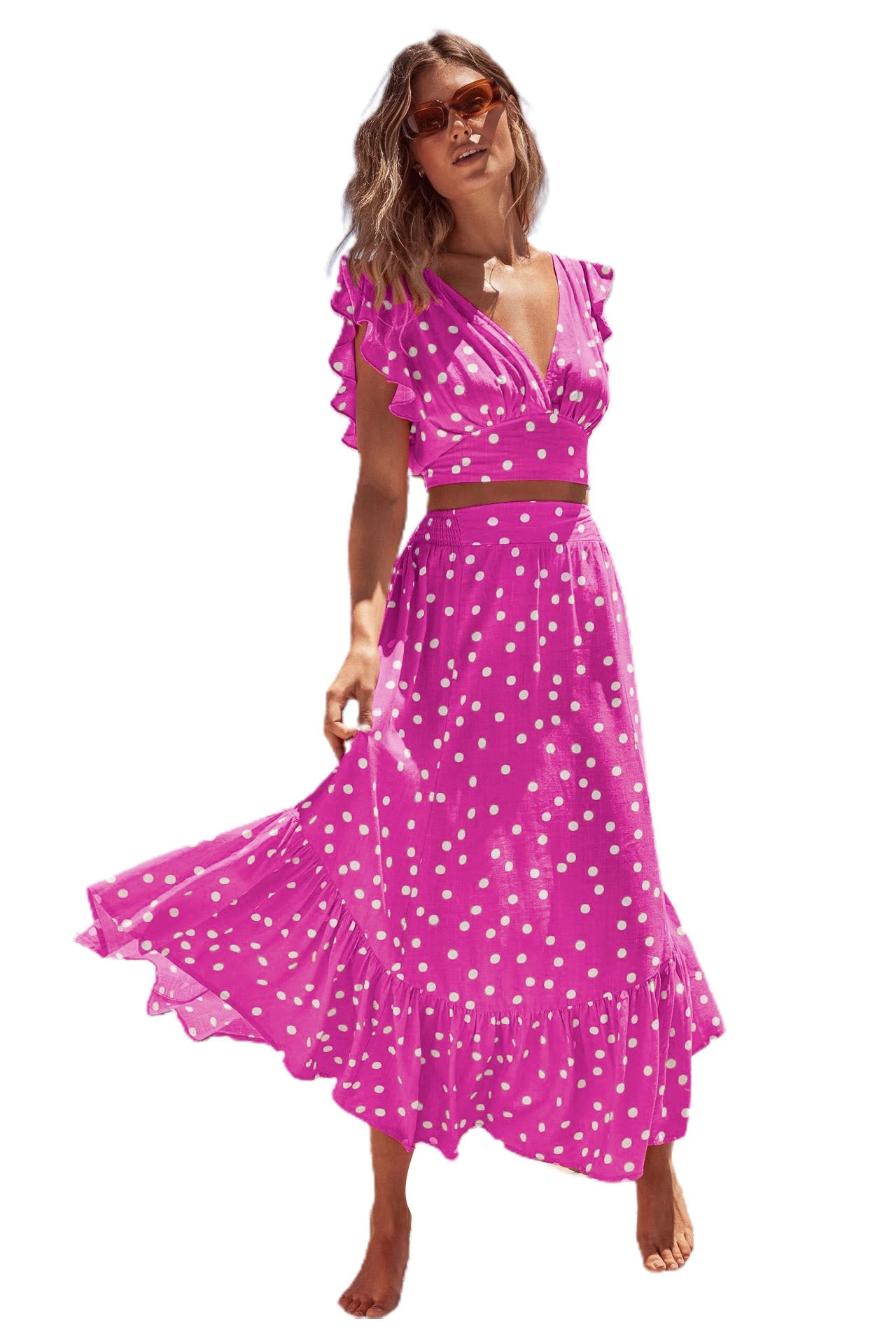 Casual Summer Bohemian Two Pieces Dresses-Dresses-Rose Red-S-Free Shipping at meselling99