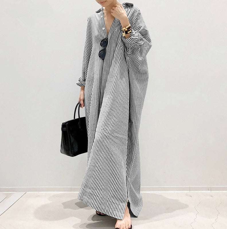Casual Striped Plus Sizes Irregular Women Long Cozy Dresses-Dresses-Free Shipping at meselling99