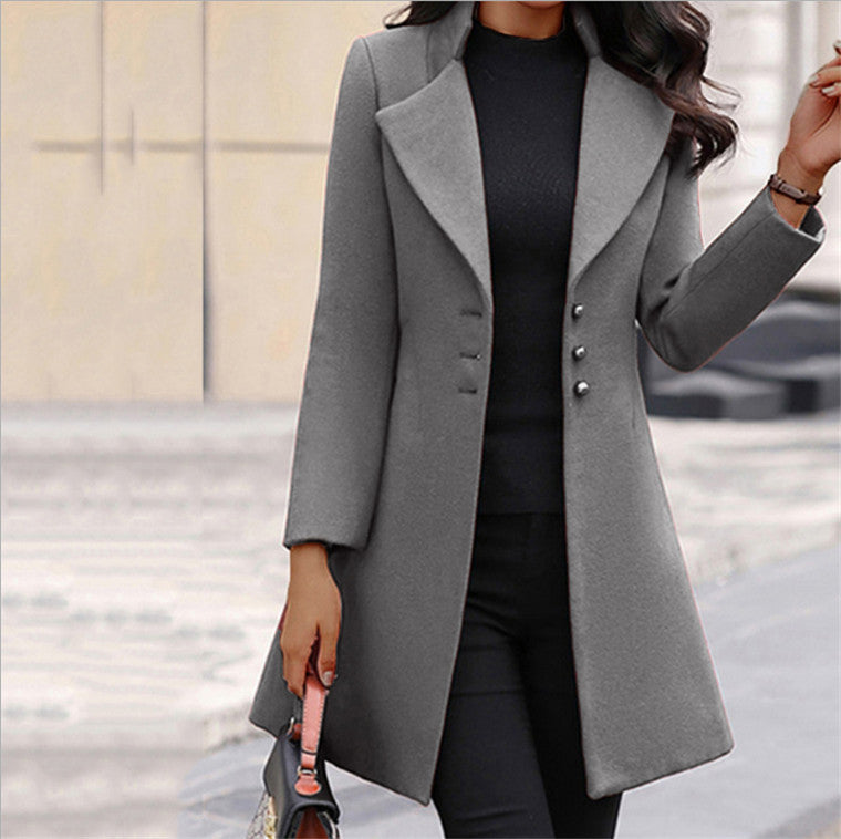Women Winter Long Blazer Overcoat-Gray-S-Free Shipping at meselling99