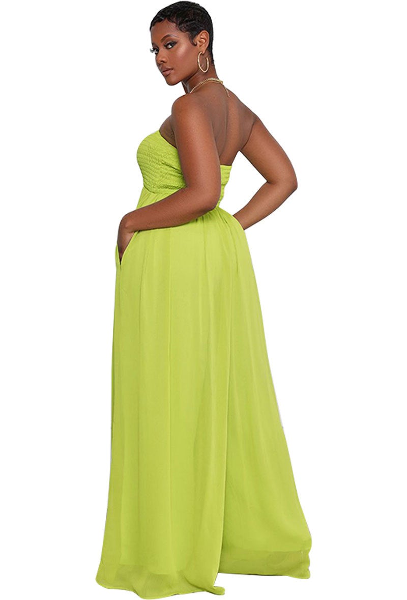 Sexy Strapless High Waist Chiffon Summer Jumpsuits-Suits-Green-S-Free Shipping at meselling99