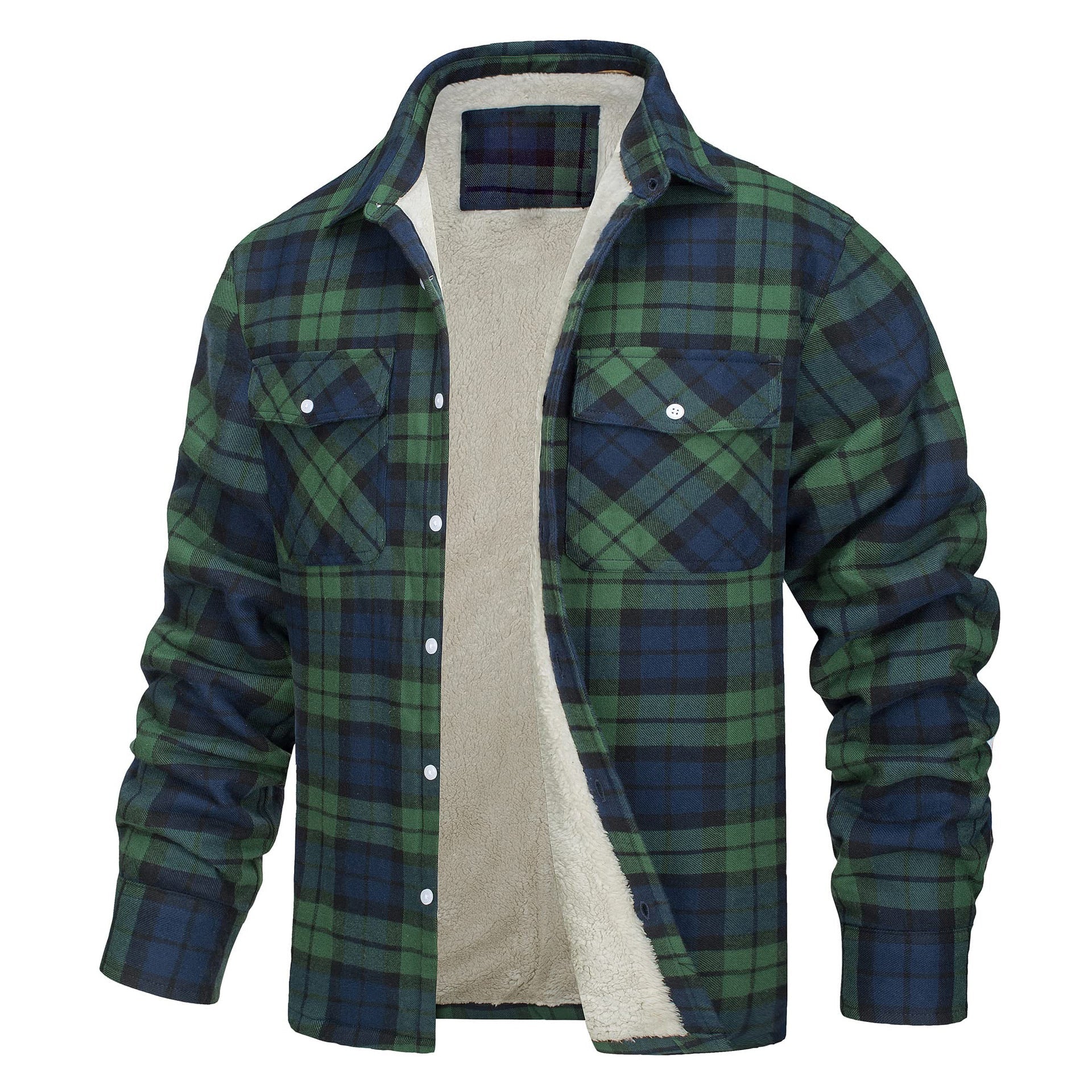 Casual Long Sleeves Thicken Shirts Jackets for Men-Green-S-Free Shipping at meselling99