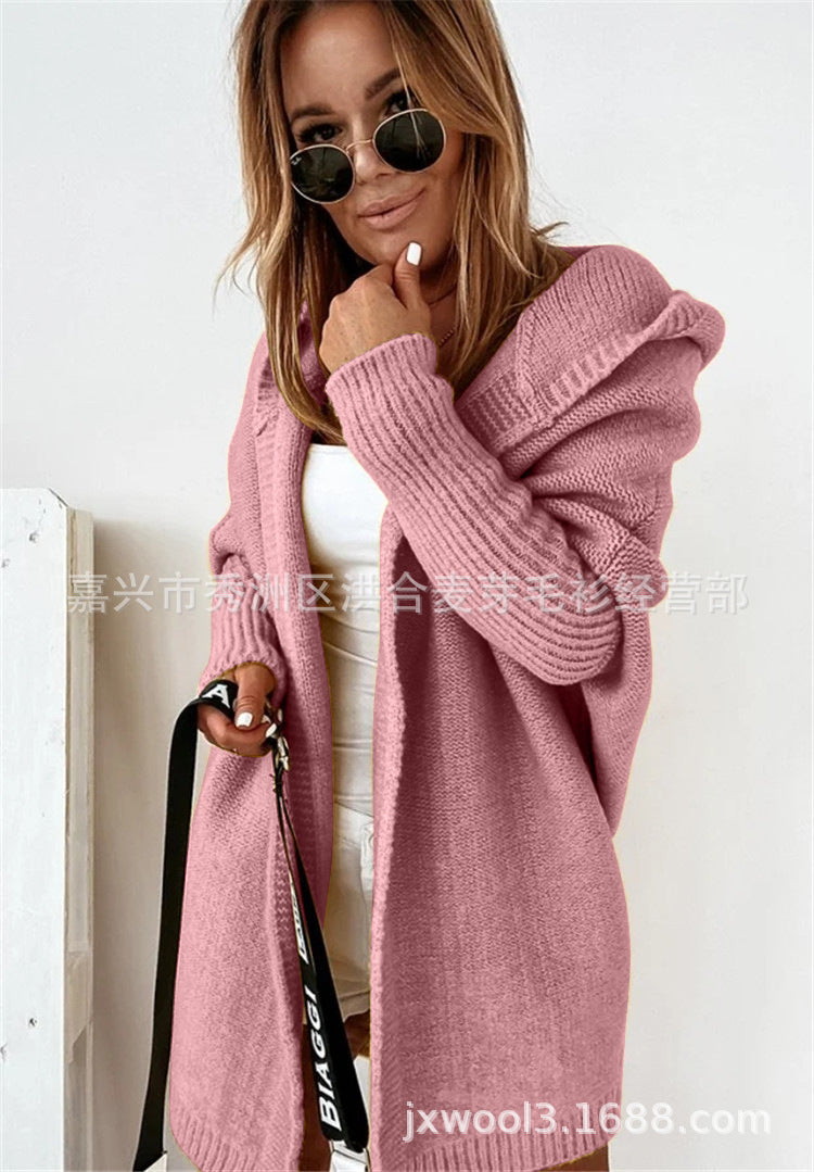 Women Knitting Bat Sleeved Hoodies Sweaters-Women Sweaters-Pink-S-Free Shipping at meselling99
