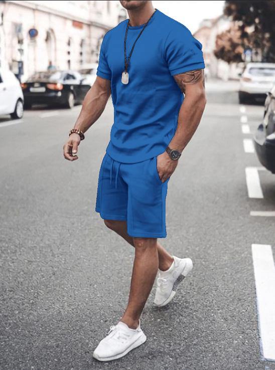 Men's Short Sleeves T-shirts&Pants Suits-Men Suits-Blue-S-Free Shipping at meselling99