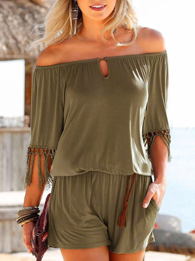 Summer Casual Short Jumpsuit & Rompers with Tassels-Jumpsuits & Rompers-Army Green-S-Free Shipping at meselling99