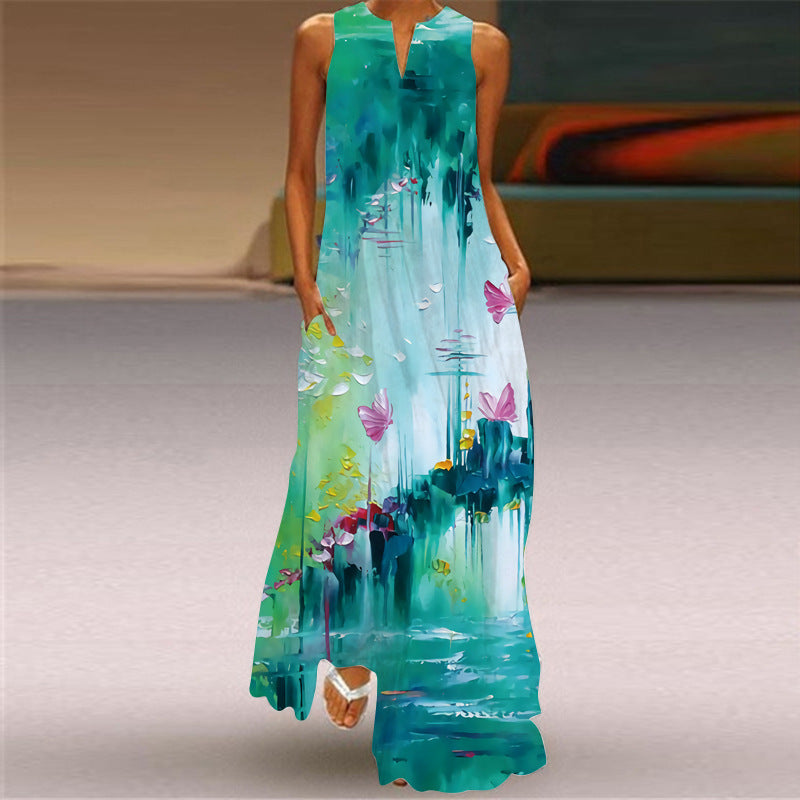Summer Sunflower Boho Long Sleeveless Dresses-Dresses-VLCQ-73-S-Free Shipping at meselling99
