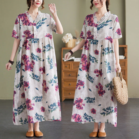 Women Summer Linen Plus Sizes Long Cozy Dresses-Dresses-The same as picture-L-Free Shipping at meselling99