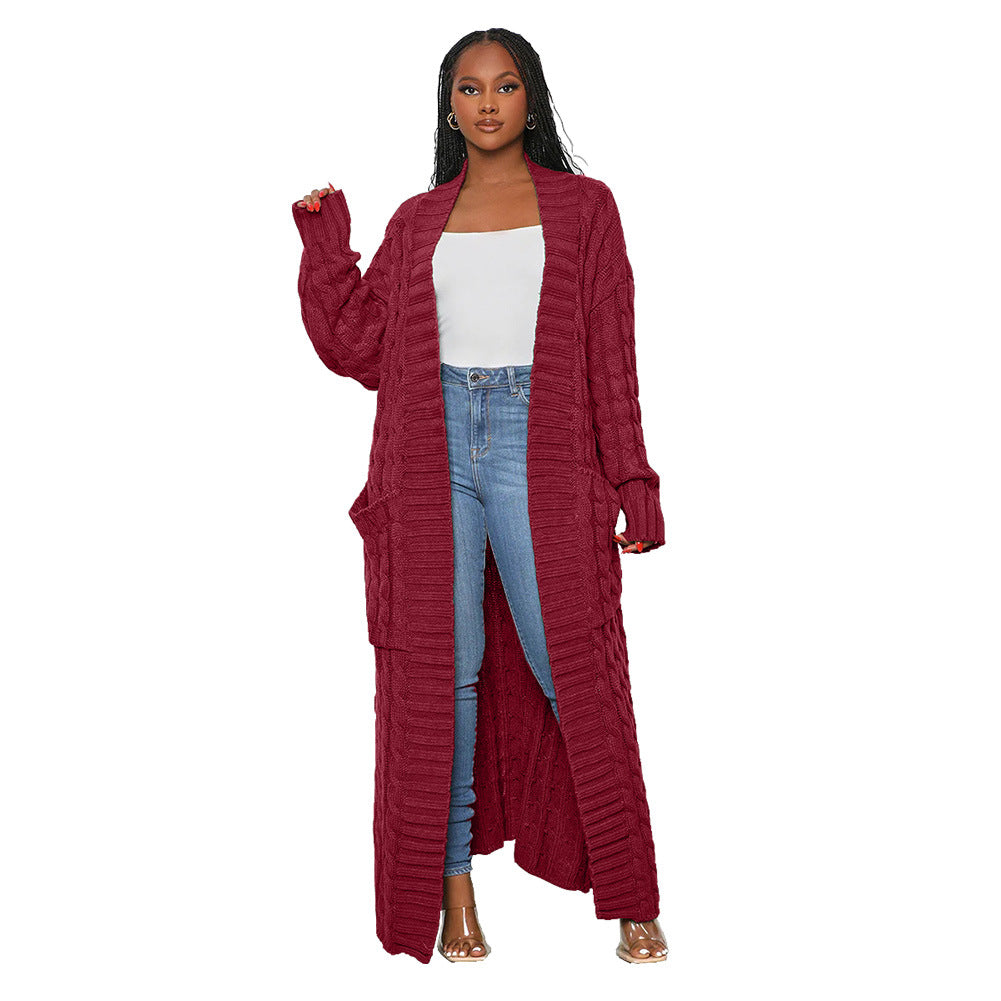 Casual Long Knitting Cardigan Overcoats for Women-Wine Red-S-Free Shipping at meselling99
