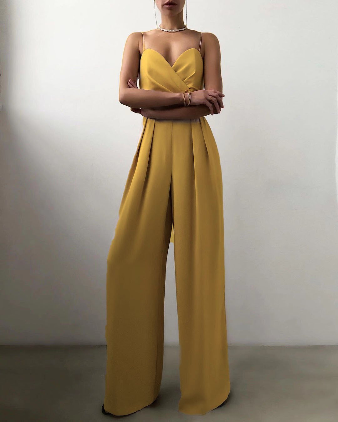 Sexy Slim Waist Loose Jumpsuits-Yellow-S-Free Shipping at meselling99